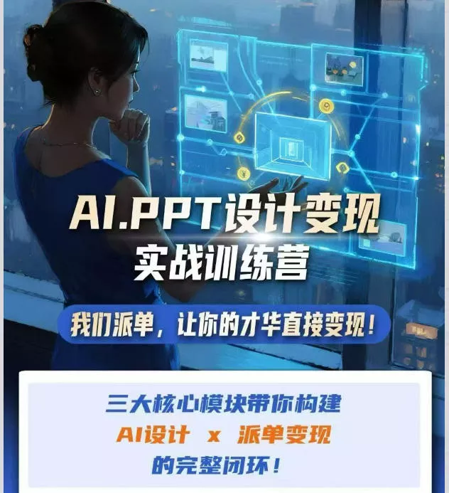 AI+PPT设计变现实战训练营，我们派单，让你的才华直接变现，三大核心模块带你构建Al设计x派单变现的完整闭环客创社区-专注互联网轻资产资源整合与分享客创社区-专注互联网轻资产资源整合与分享