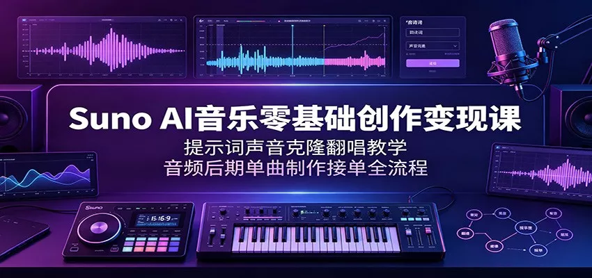 Suno AI音乐零基础创作变现课：提示词声音克隆翻唱教学，音频后期单曲制作接单全流程客创社区-专注互联网轻资产资源整合与分享客创社区-专注互联网轻资产资源整合与分享