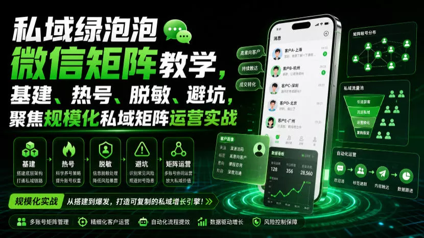 私域绿泡泡微信矩阵教学，基建、热号、脱敏、避坑，聚焦规模化私域矩阵运营实战-鱼见海资源网-免费PHP网站源码模板,插件软件网创AI智能体资源分享平台！