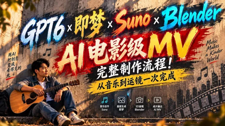 GPT6×即梦×Suno×Blender｜AI电影级MV完整制作流程！从音乐到运镜一次完成！星享资源网星享资源网