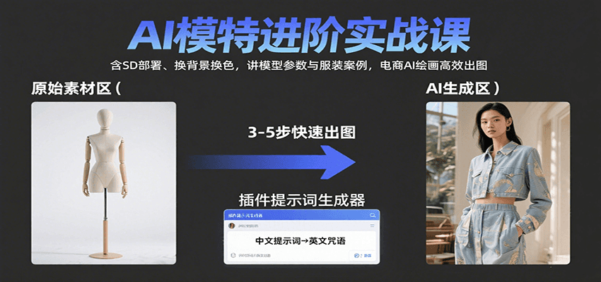 AI模特进阶实战课：含SD部署、换背景换色，讲模型参数与服装案例，电商AI绘画高效出图-客创社 - 专注互联网轻资产创业及网络项目资源整合与分享客创社-免费且强大的项目分享网站！