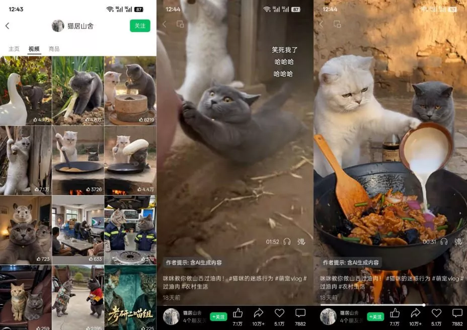 猫咪慢生活短视频教学，AI搞笑萌宠赛道，视频号分成+精选独家+伙
