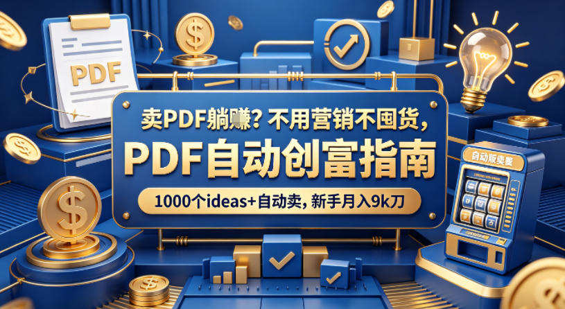 卖PDF躺賺？不用营销不囤货，PDF自动创富指南，1000个ideas+自动卖，新手月入9k刀【原创双语字幕】客创社区-专注互联网轻资产资源整合与分享客创社区-专注互联网轻资产资源整合与分享