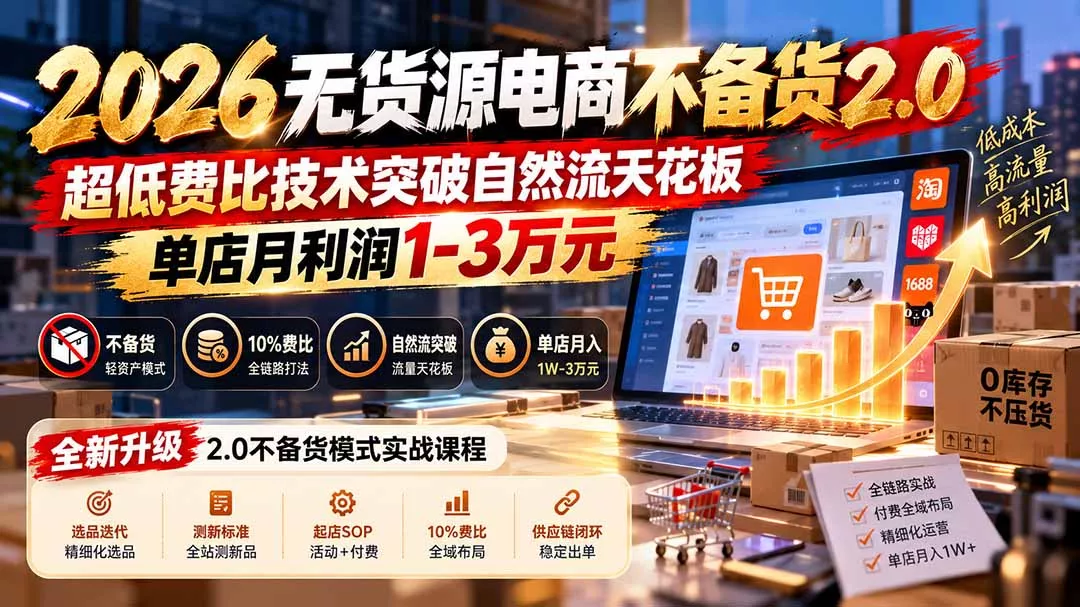 2026无货源电商不备货2.0【更新1010】：超低费比技术突破自然流天花板，单店月利润1-3万元 《鱼见海科技》-鱼见海资源网-免费PHP网站源码模板,插件软件网创AI智能体资源分享平台！