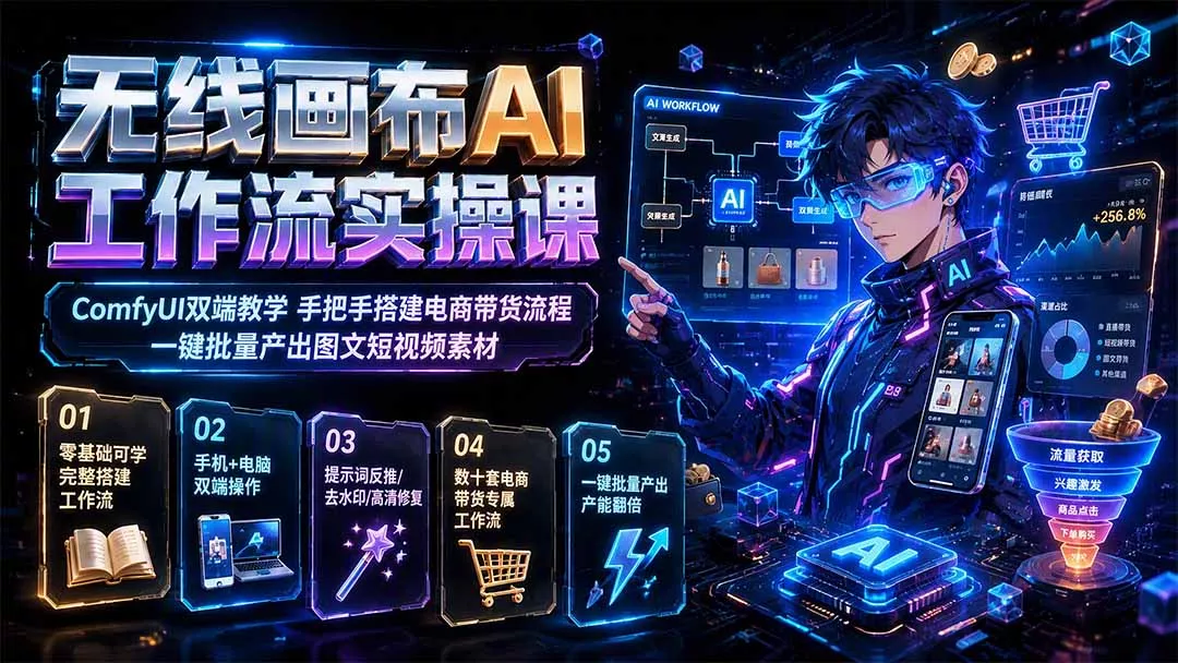 无线画布AI工作流实操课｜ComfyUI双端教学，手把手搭建电商带货流程，一键批量产出图文短视频素材-软件百科