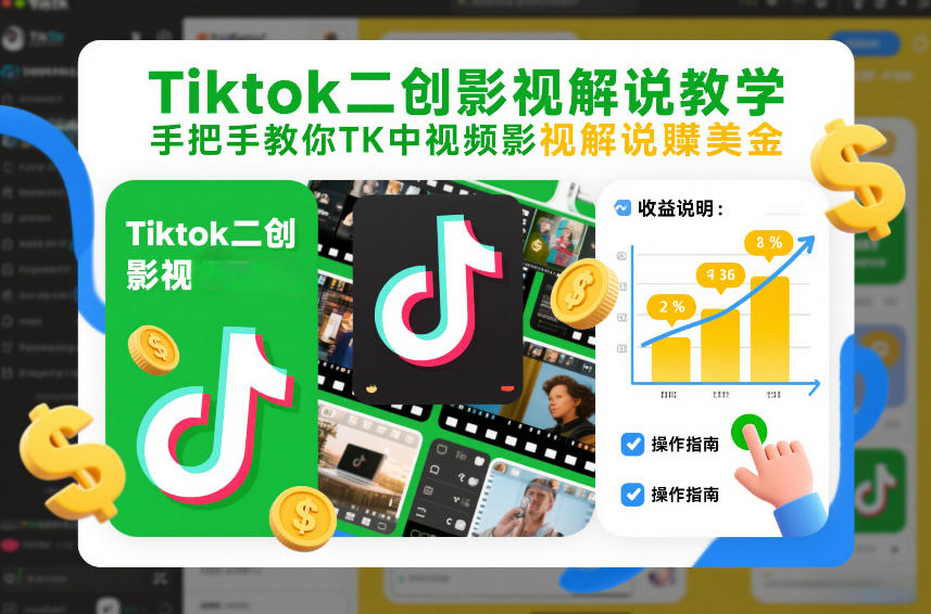 Tiktok二创影视解说教学，手把手教你TK中视频影视解说賺美金(更新26年1月)客创社区-专注互联网轻资产资源整合与分享客创社区-专注互联网轻资产资源整合与分享