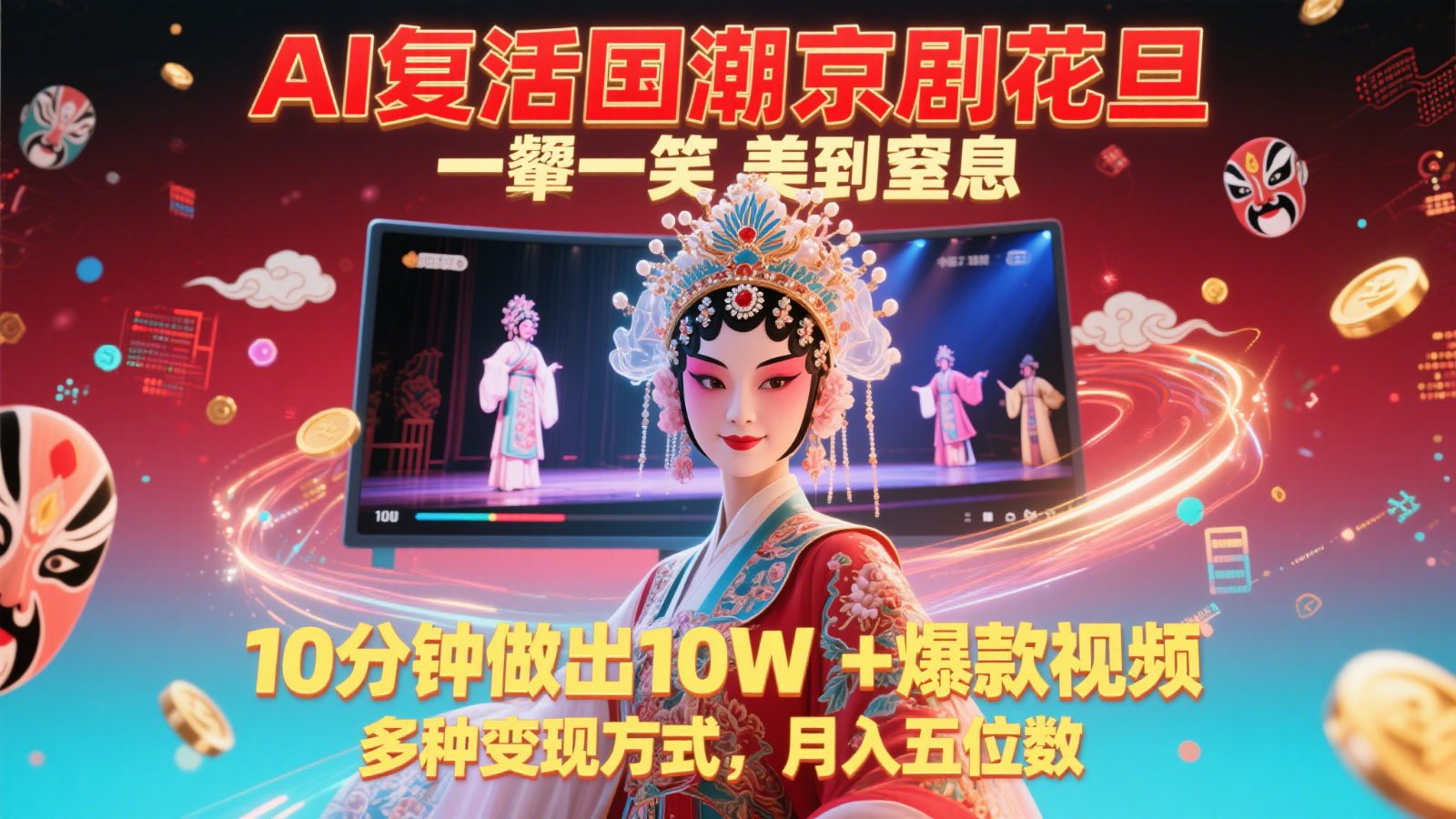 AI复活国潮京剧花旦，一颦一笑美到窒息，10分钟做出10W+爆款视频，多种变现方式-客创社 - 专注互联网轻资产创业及网络项目资源整合与分享客创社-免费且强大的项目分享网站！
