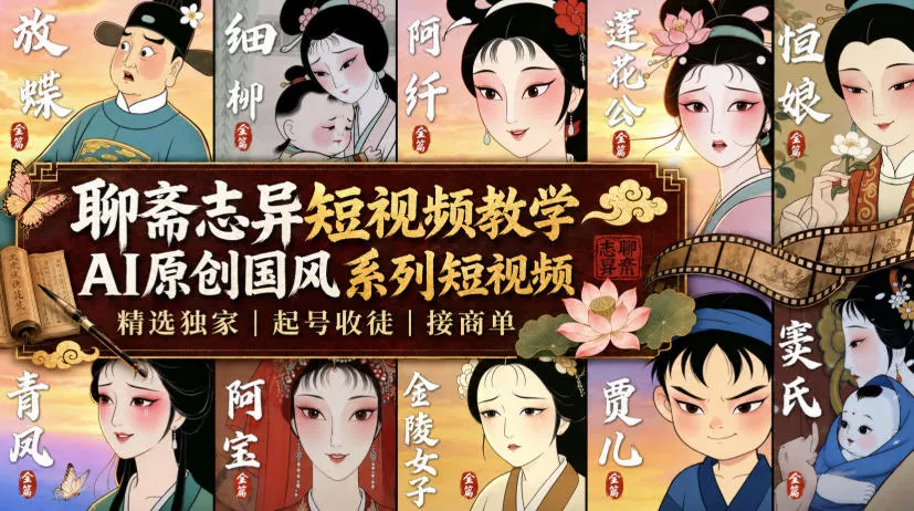 聊斋志异短视频教学，AI原创国风系列短视频，精选独家丨起号收徒丨接商单(更新0818)-鱼见海资源网-免费PHP网站源码模板,插件软件网创AI智能体资源分享平台！