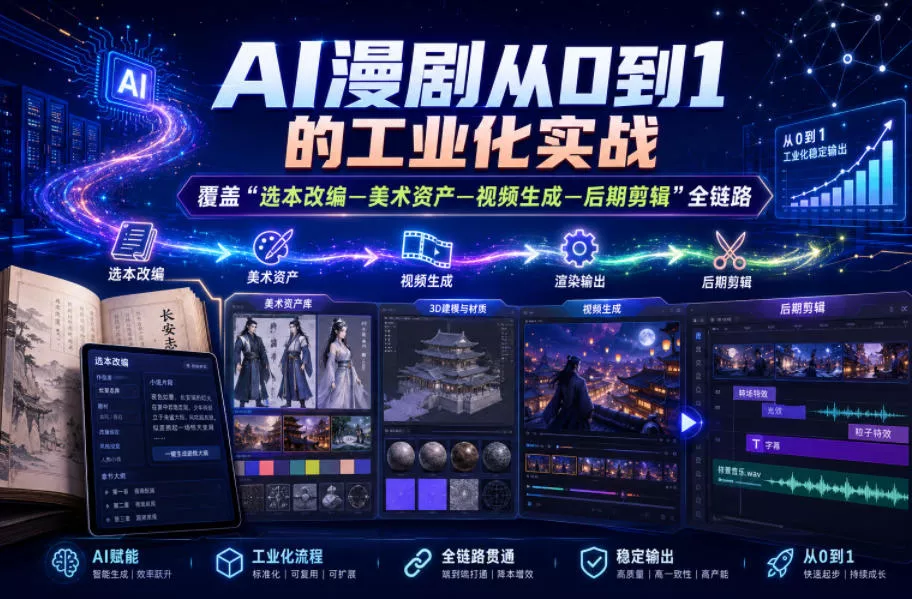 AI漫剧从0到1的工业化实战，覆盖“选本改编—美术资产—视频生成—后期剪辑”全链路(更新6月)客创社区-专注互联网轻资产资源整合与分享客创社区-专注互联网轻资产资源整合与分享