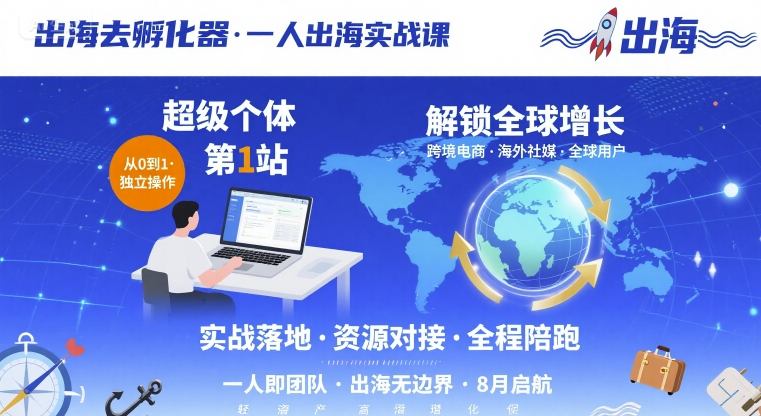 出海去孵化器，一人出海实战课，​超级个体第1站，解锁全球增长-客创社 - 专注互联网轻资产创业及网络项目资源整合与分享客创社-免费且强大的项目分享网站！
