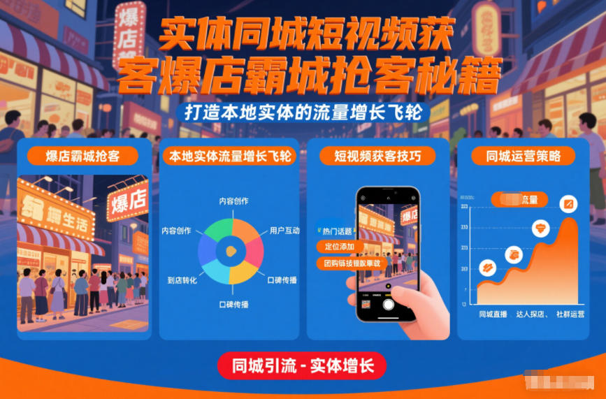 实体同城短视频获客爆店霸城抢客秘籍，打造本地实体的流量增长飞轮客创社区-专注互联网轻资产资源整合与分享客创社区-专注互联网轻资产资源整合与分享