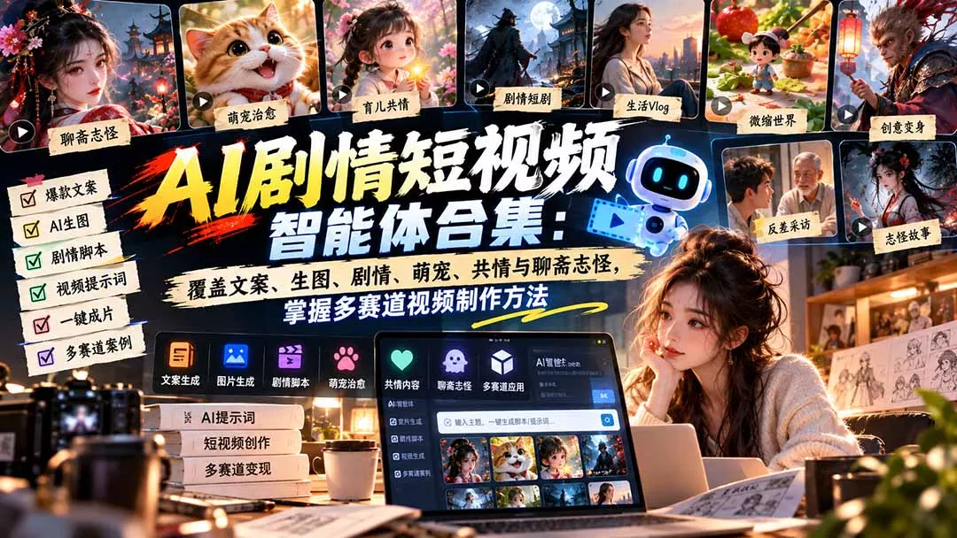 【无水印】AI剧情短视频智能体合集：覆盖文案、生图、剧情、萌宠、共情与聊斋志怪，掌握多赛道视频制作方法 《鱼见海科技》-鱼见海资源网-免费PHP网站源码模板,插件软件网创AI智能体资源分享平台！