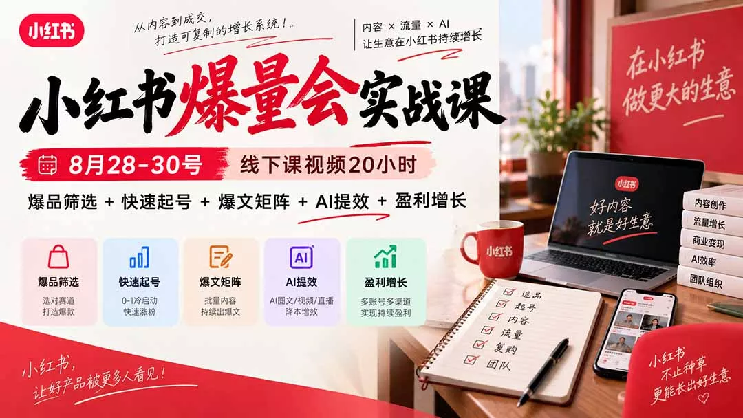 小红书爆量会实战课-更新9月17：线下课视频20小时，爆品筛选+快速起号+爆文矩阵+AI提效+盈利增长 《鱼见海科技》-鱼见海资源网-免费PHP网站源码模板,插件软件网创AI智能体资源分享平台！