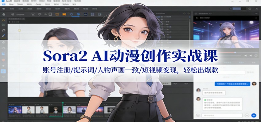 Sora2 AI动漫创作实战课：账号注册/提示词/人物声画一致/短视频变现，轻松出爆款客创社区-专注互联网轻资产资源整合与分享客创社区-专注互联网轻资产资源整合与分享