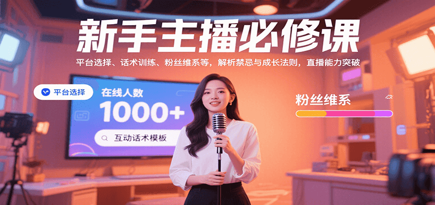 新手主播必修课：平台选择、话术训练、粉丝维系等，解析禁忌与成长法则，突破直播能力-客创社 - 专注互联网轻资产创业及网络项目资源整合与分享客创社-免费且强大的项目分享网站！