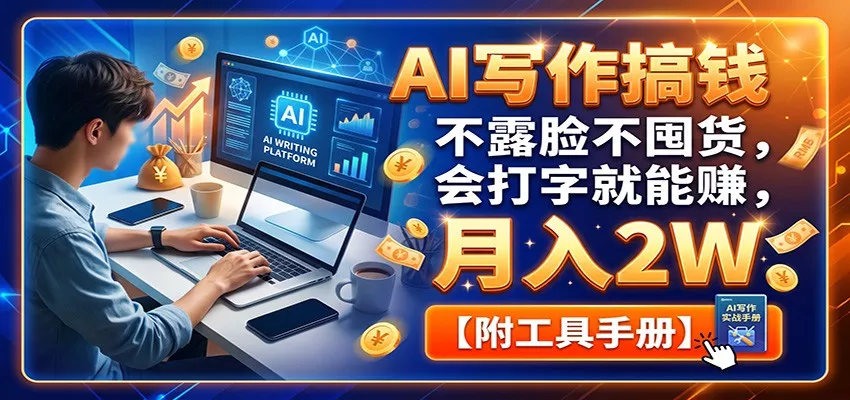 AI写作搞钱：不露脸不囤货，会打字就能赚，月入2W【附工具手册】-鱼见海资源网-免费PHP网站源码模板,插件软件网创AI智能体资源分享平台！