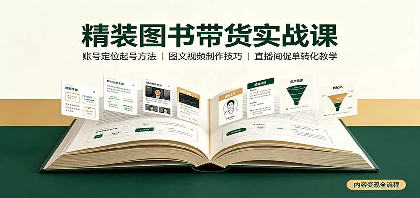 精装图书带货实战课：账号定位起号方法，图文视频制作，促单转化教学主用 -、辅助 +中赚AI网