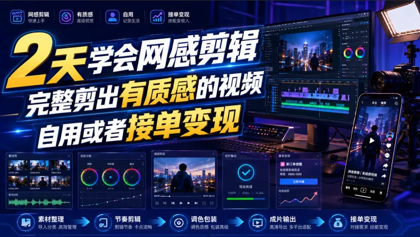 2天学会网感剪辑，完整剪出有质感的视频，自用或者接单变现-软件百科