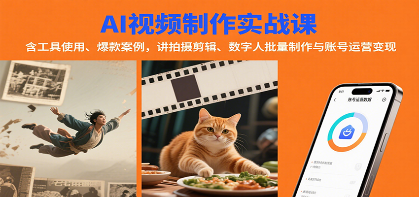 AI视频制作实战：含工具使用、爆款案例，讲拍摄剪辑、数字人批量制作与账号运营变现-客创社 - 专注互联网轻资产创业及网络项目资源整合与分享客创社-免费且强大的项目分享网站！