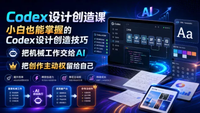 Codex设计创造课，小白也能掌握的Codex设计创造技巧，把机械工作交给AI，把创作主动权留给自己 《鱼见海科技》-鱼见海资源网-免费PHP网站源码模板,插件软件网创AI智能体资源分享平台！