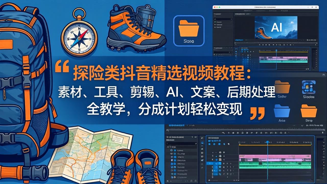 探险类抖音精选视频教程：素材、工具、剪辑、AI、文案、后期处理全教学，分成计划轻松变现客创社区-专注互联网轻资产资源整合与分享客创社区-专注互联网轻资产资源整合与分享