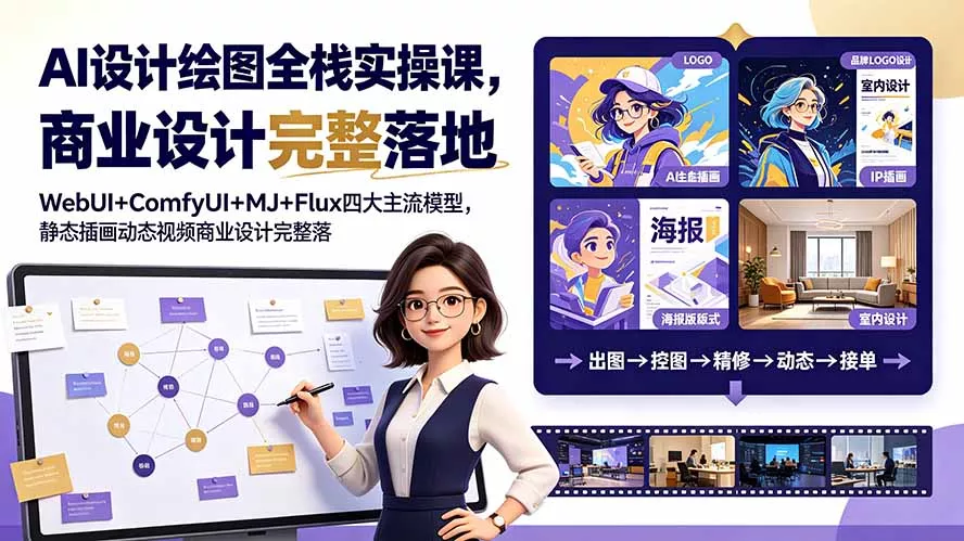 AI设计绘图全栈实操课，WebUI+ComfyUI+MJ+Flux四大主流模型，静态插画动态视频商业设计完整落地教程-软件百科