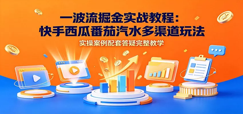 一波流掘金实战教程:快手西瓜番茄汽水多渠道玩法,实操案例配套答疑完整教学主用 -、辅助 +中赚AI网