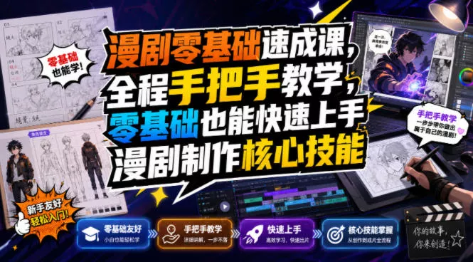 漫剧零基础速成课，全程手把手教学，零基础也能快速上手漫剧制作核心技能客创社区-专注互联网轻资产资源整合与分享客创社区-专注互联网轻资产资源整合与分享