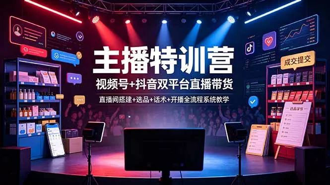 主播特训营：视频号+抖音双平台直播带货，直播间搭建+选品+话术+开播全流程系统教学客创社区-专注互联网轻资产资源整合与分享客创社区-专注互联网轻资产资源整合与分享