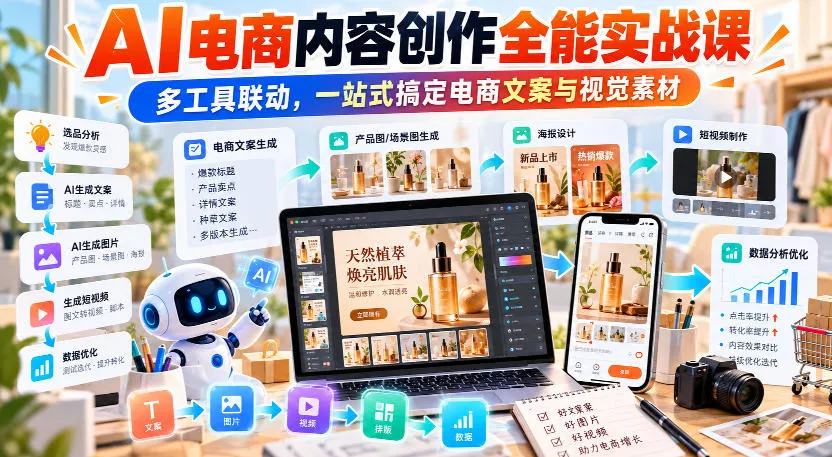 【无水印】AI电商内容创作全能实战课｜多工具联动，一站式搞定电商文案与视觉素材星享资源网HS游戏库