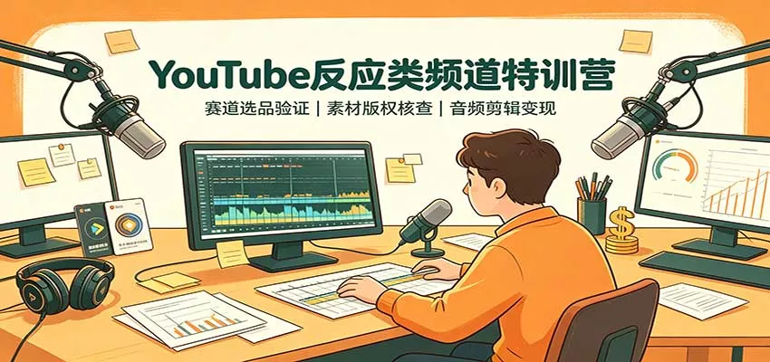YouTube反应类频道特训营：赛道选品验证，素材版权核查，音频剪辑变现 《鱼见海科技》-鱼见海资源网-免费PHP网站源码模板,插件软件网创AI智能体资源分享平台！