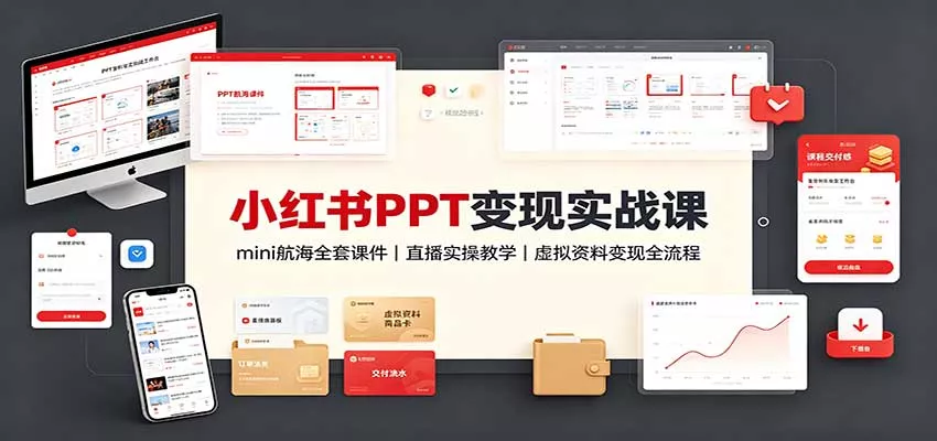 小红书PPT变现实战课：mini航海全套课件+直播实操教学，虚拟资料变现全流程 《鱼见海科技》-鱼见海资源网-免费PHP网站源码模板,插件软件网创AI智能体资源分享平台！