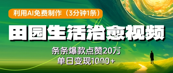 利用AI免费制作田园生活治愈视频，条条爆款点赞20W，单日变现几张客创社 - 专注互联网轻资产创业及网络项目资源整合与分享客创社 - 专注互联网轻资产创业及网络项目资源整合与分享