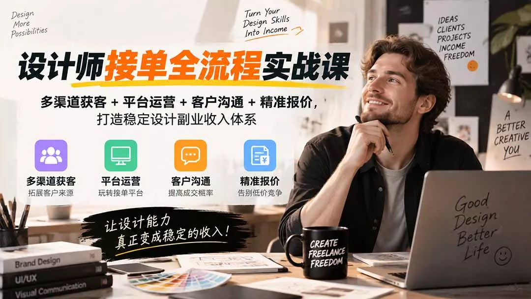设计师接单全流程实战课-无水印｜多渠道获客+平台运营+客户沟通+精准报价，打造稳定设计副业收入体系 《鱼见海科技》-鱼见海资源网-免费PHP网站源码模板,插件软件网创AI智能体资源分享平台！