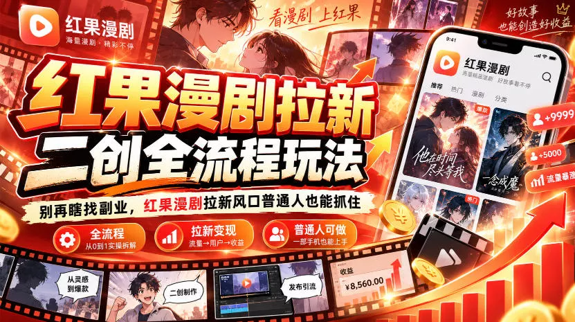 红果漫剧拉新之二创全流程玩法，别再瞎找副业，红果漫剧拉新风口普通人也能抓住-鱼见海资源网-免费PHP网站源码模板,插件软件网创AI智能体资源分享平台！