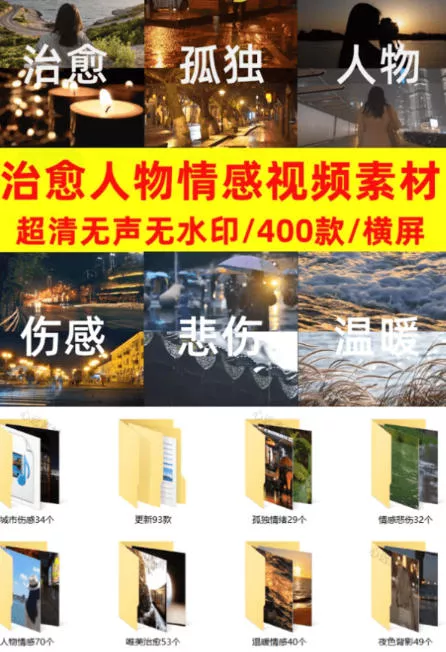 爆款短视频常用视频素材！抖音改善伤感人物情感视频素材，400款合集，无声无水印，视频感氛围拉满