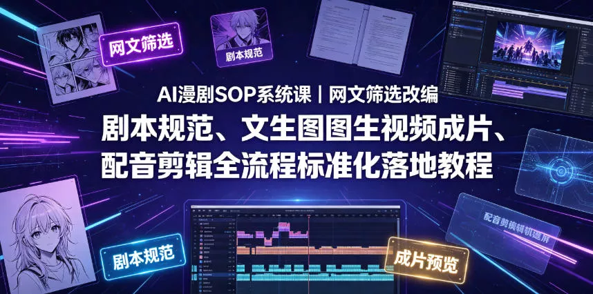 AI漫剧SOP系统课｜网文筛选改编、剧本规范、文生图图生视频成片、配音剪辑全流程标准化落地教程(更新0810) 《鱼见海科技》-鱼见海资源网-免费PHP网站源码模板,插件软件网创AI智能体资源分享平台！
