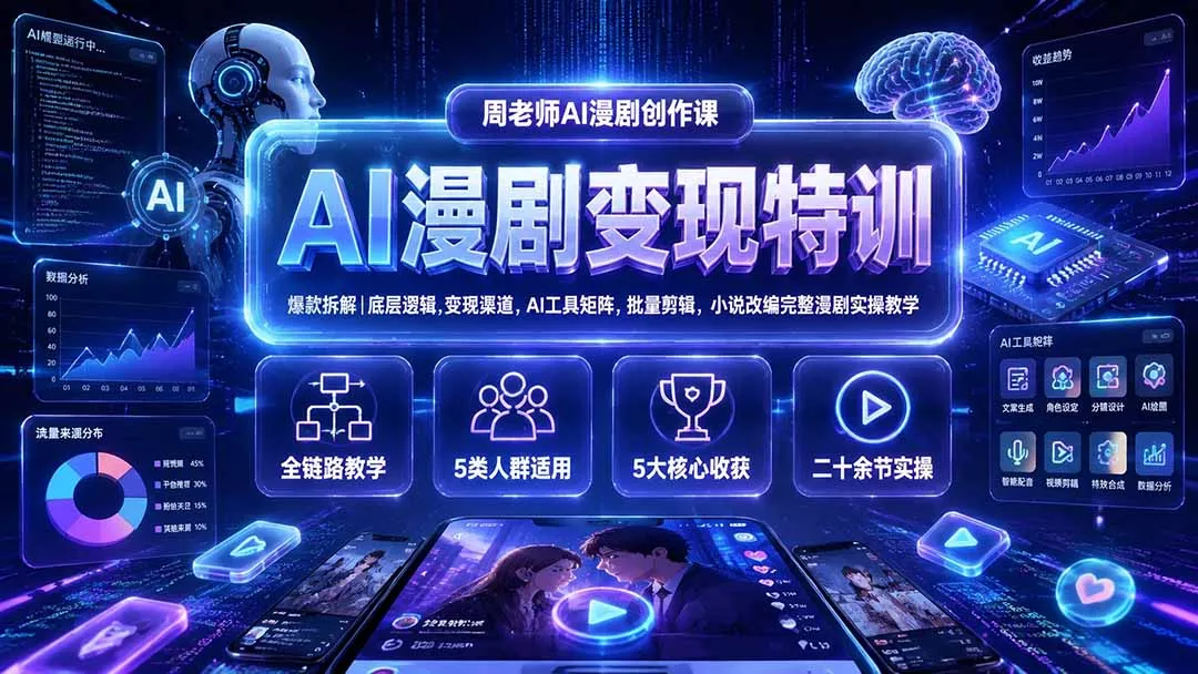 AI漫剧变现特训★爆款拆解｜底层逻辑，变现渠道，AI工具矩阵，批量剪辑，小说改编完整漫剧实操教学客创社区-专注互联网轻资产资源整合与分享客创社区-专注互联网轻资产资源整合与分享