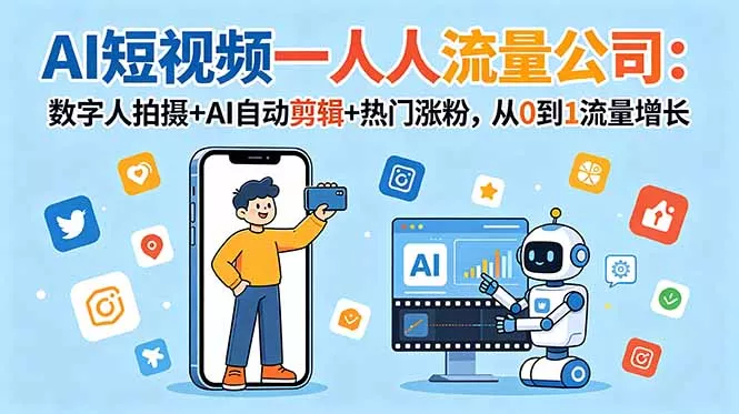 AI短视频一人流量公司：数字人拍摄+AI自动剪辑+热门涨粉，从0到1流量增长客创社区-专注互联网轻资产资源整合与分享客创社区-专注互联网轻资产资源整合与分享