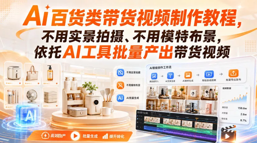 Ai百货类带货视频制作教程，不用实景拍摄、不用模特布景，依托AI工具批量产出带货视频客创社区-专注互联网轻资产资源整合与分享客创社区-专注互联网轻资产资源整合与分享