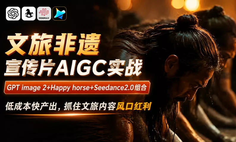 文旅非遗宣传片AIGC实战，GPT image 2+Happy horse+Seedance2.0组合，低成本快产出，抓住文旅内容风口红利 《鱼见海科技》-鱼见海资源网-免费PHP网站源码模板,插件软件网创AI智能体资源分享平台！