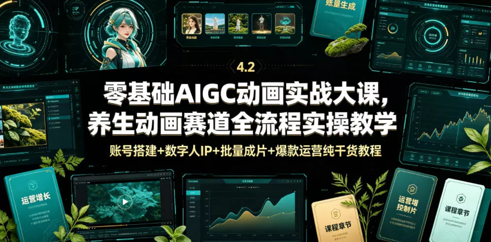 零基础AIGC动画实战大课，养生动画赛道全流程实操教学，账号搭建+数字人IP+批量成片+爆款运营纯干货教程 《鱼见海科技》-鱼见海资源网-免费PHP网站源码模板,插件软件网创AI智能体资源分享平台！