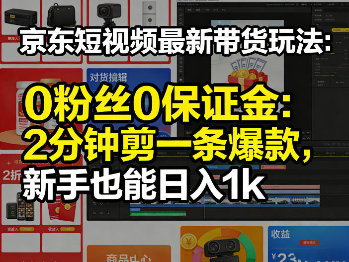 京东短视频最新带货玩法，0粉丝0保证金，2分钟剪一条爆款，新手也能日入1k+【揭秘】客创社区-专注互联网轻资产资源整合与分享客创社区-专注互联网轻资产资源整合与分享