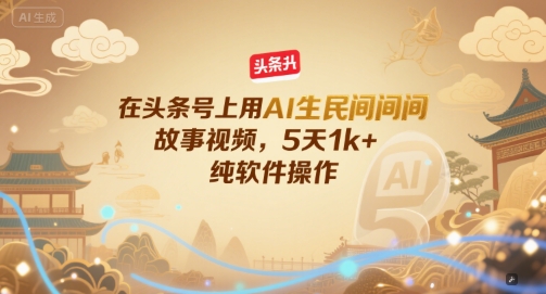 在头条号上用AI生民间故事视频，5天1k+，纯软件操作-客创社 - 专注互联网轻资产创业及网络项目资源整合与分享客创社-免费且强大的项目分享网站！