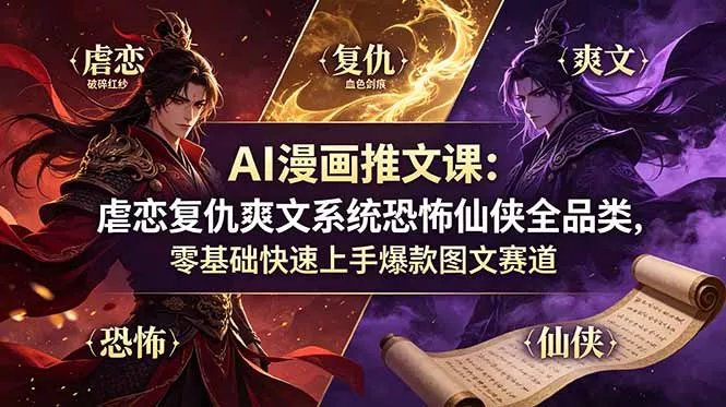 AI漫画推文课：虐恋复仇爽文系统恐怖仙侠全品类，零基础快速上手爆款图文赛道客创社区-专注互联网轻资产资源整合与分享客创社区-专注互联网轻资产资源整合与分享
