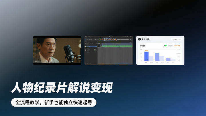人物纪录片解说变现，全流程教学，新手也能独立快速起号主用 -、辅助 +中赚资源