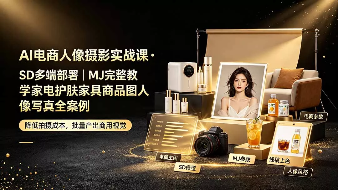 AI电商人像摄影实战课·SD多端部署｜MJ完整教学｜家电护肤家具商品图人像写真全案例-软件百科