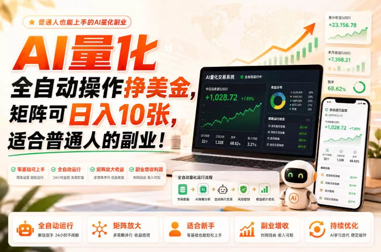 AI量化全自动操作挣美金，矩阵可日入10张，适合普通人的副业！【揭秘】-鱼见海资源网-免费PHP网站源码模板,插件软件网创AI智能体资源分享平台！