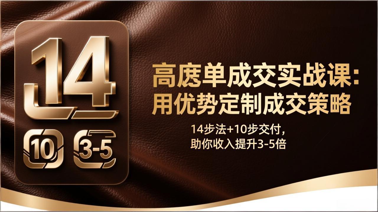 高客单成交实战课：用优势定制成交策略，14步法+10步交付，助你收入提升3-5倍-鱼见海资源网-免费PHP网站源码模板,插件软件网创AI智能体资源分享平台！