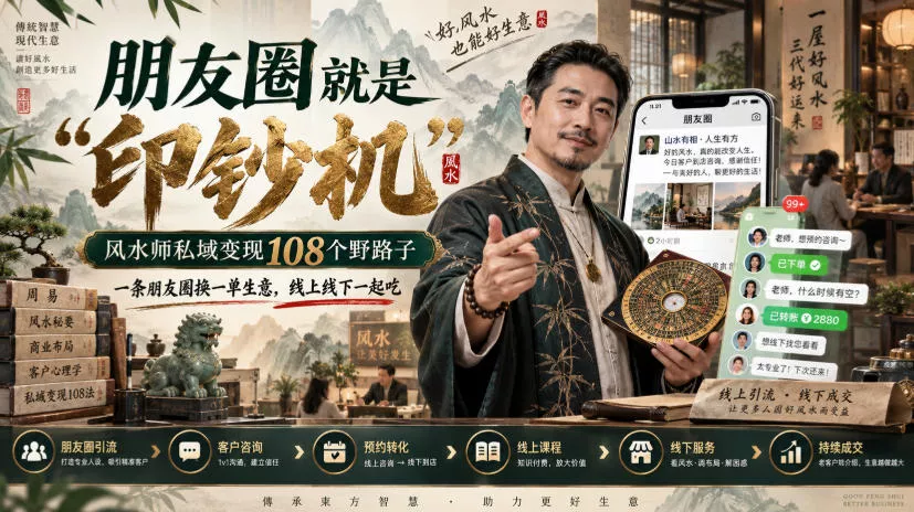 朋友圈就是“印钞机”，风水师私域变现108个野路子，一条朋友圈换一单生意，线上线下一起吃【文档】 《鱼见海科技》-鱼见海资源网-免费PHP网站源码模板,插件软件网创AI智能体资源分享平台！